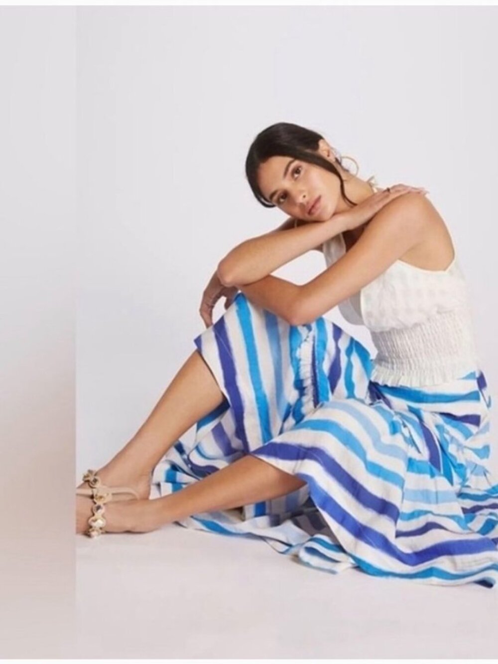 Maeve by Anthropologie Blue White Striped Maxi Skirt Small Coastal Resort